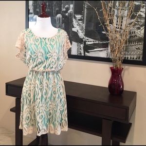 ModCloth Ivory Lace and Turquoise Dress
